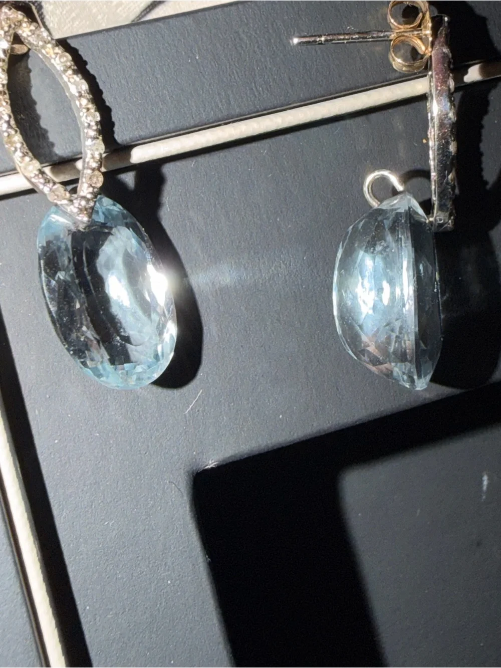 Sparkling Sky Blue Crystal Drop Earrings with Pavé Marquise Hoops